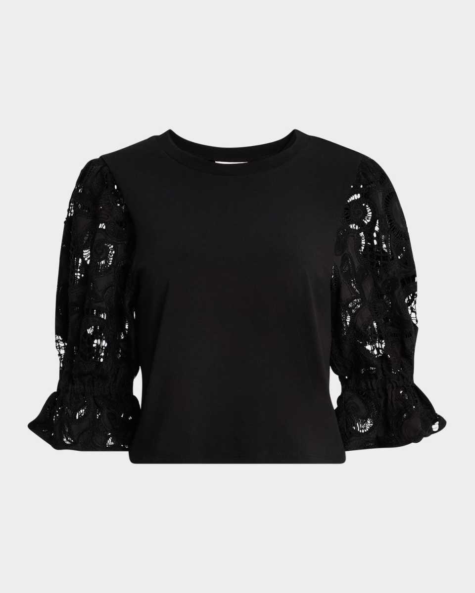 Carmine Embroidered Puff-Sleeve Top